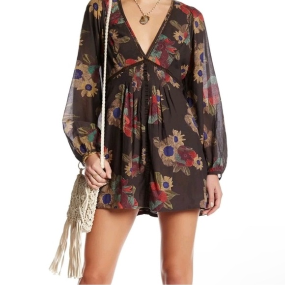 Free People Strawberry Fields Mini Floral Tunic Dress Size Small Petite - Picture 1 of 17